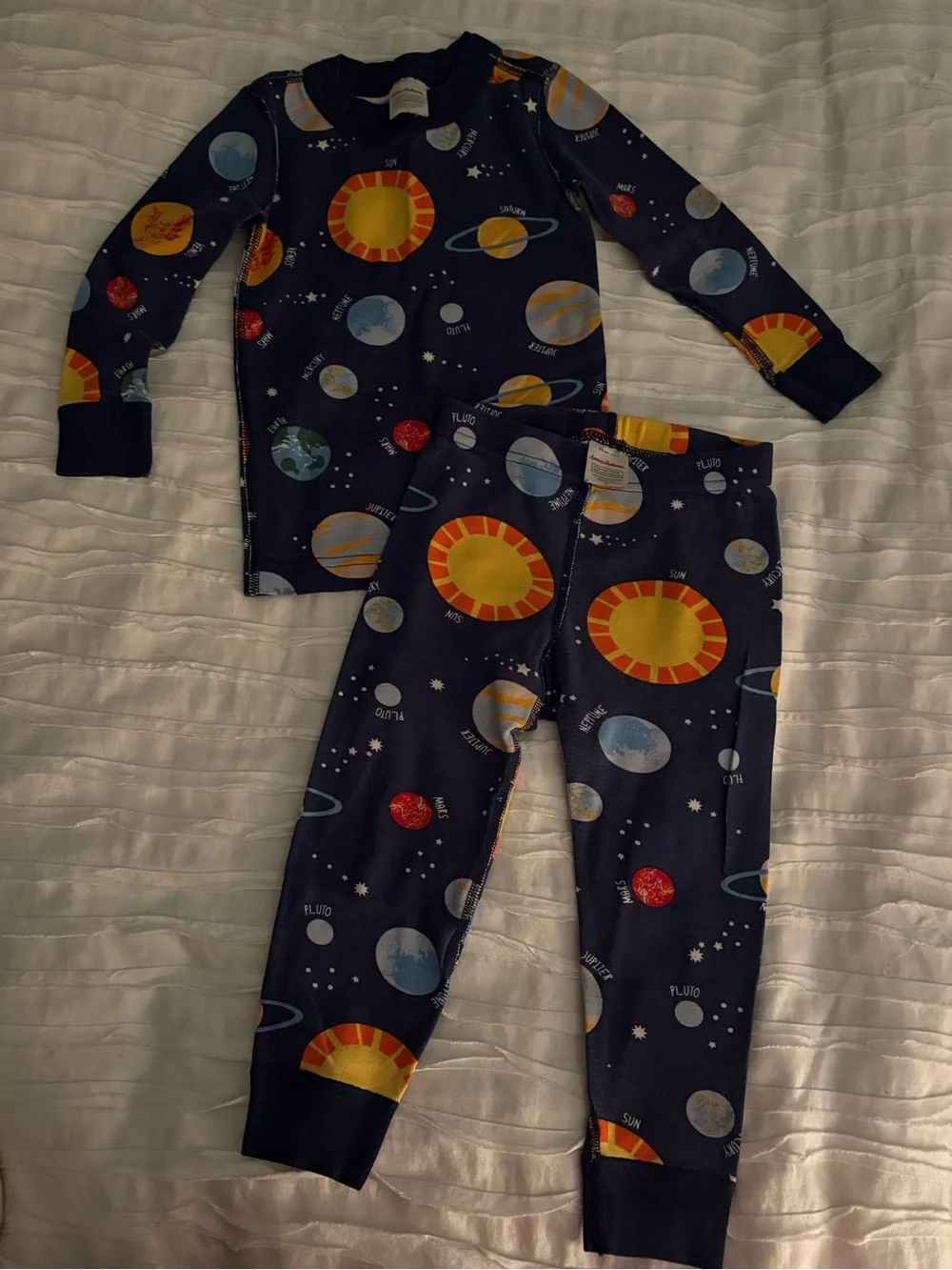 Hanna Andersson Navy Space Print Pajama Set with Yellow Sun Accents